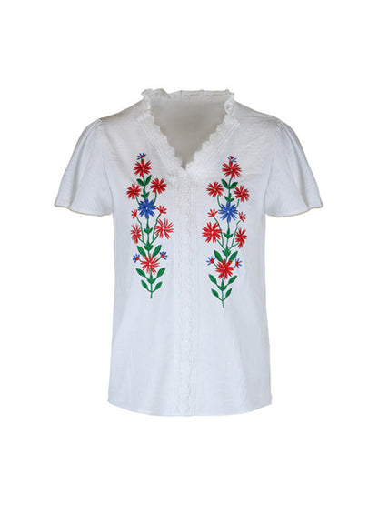 New solid color short sleeve embroidered shirt