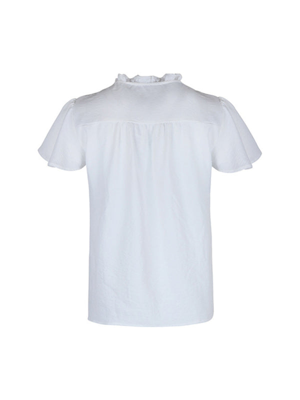 New solid color short sleeve embroidered shirt