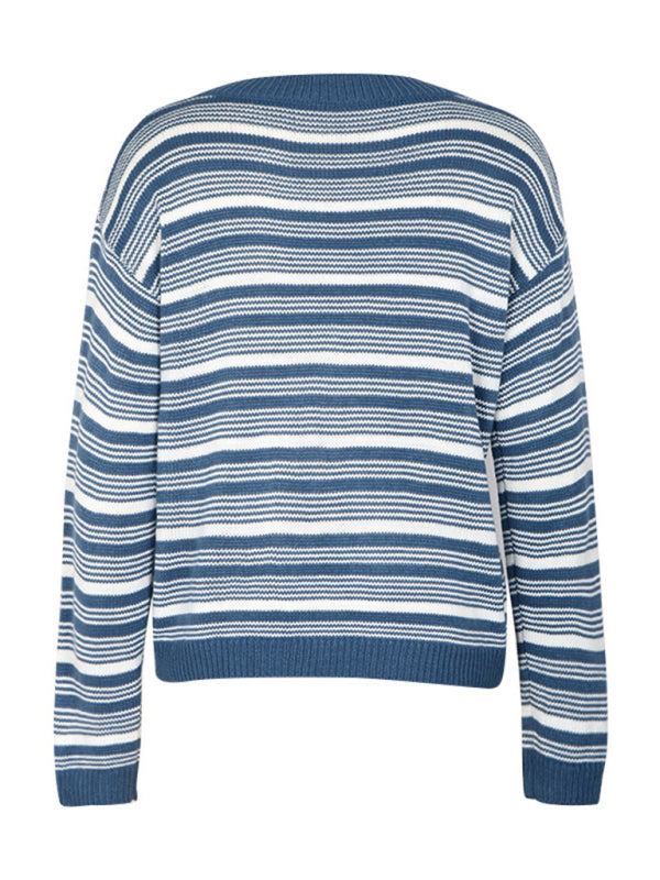 Women Casual Striped Knit Sweater