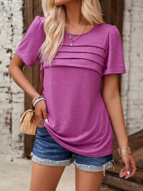 Lässige, einfarbige T-Shirt-Oberteile für Damen im neuen Stil mit Rundhalsausschnitt 