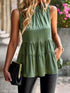 Green sleeveless elegant tank top, round neck, loose fit