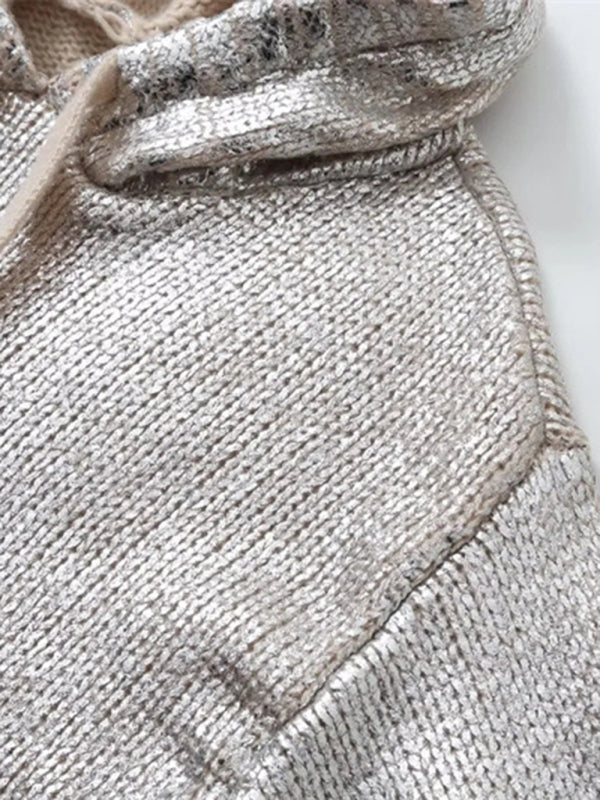 Sweat-shirt à capuche et manches longues, en tricot métallique, personnalisé, rétro, tendance, à lacets, nouvelle collection 