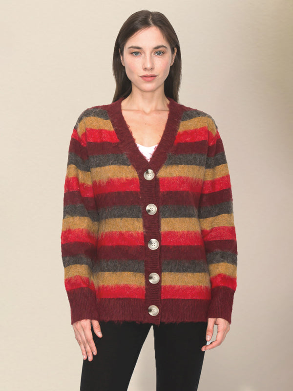 cardigan pull tricoté décontracté à rayures pour femmeRP0023556 