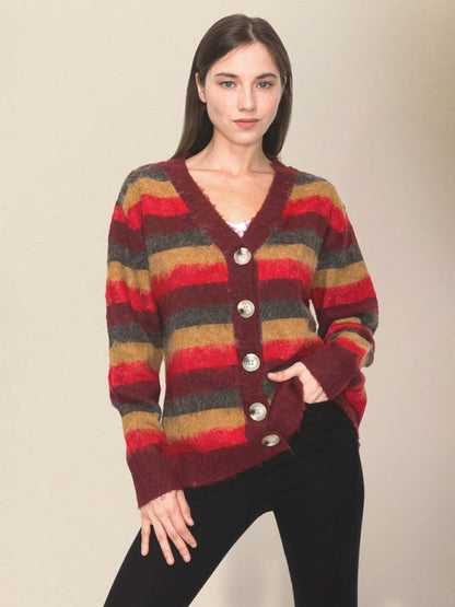 cardigan pull tricoté décontracté à rayures pour femmeRP0023556 