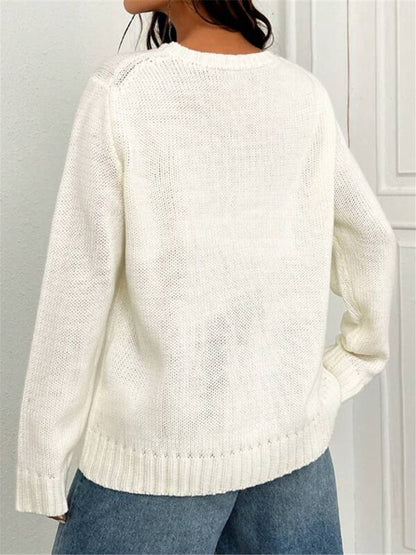 New loose round neck flag pattern simple and versatile knitted sweater