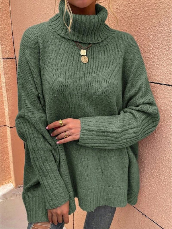 New loose solid color turtleneck bat sleeve pullover knitted sweater