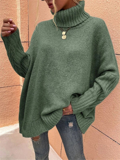 New loose solid color turtleneck bat sleeve pullover knitted sweater