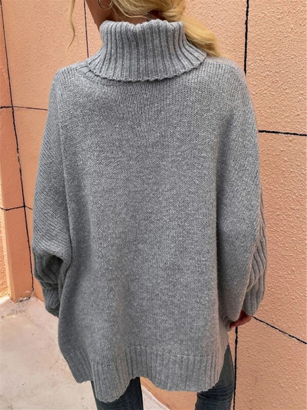 New loose solid color turtleneck bat sleeve pullover knitted sweater