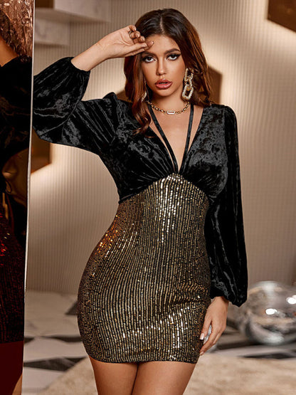 Elegantes und sexy glänzendes Party-Cocktailkleid für Damen 