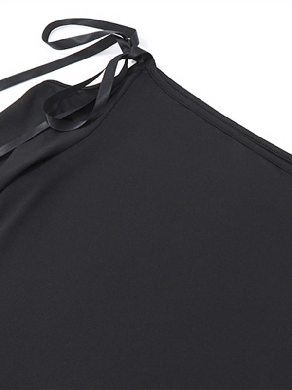 Robe sexy à lacets et épaules inclinées pour femmes, élégante, manches longues, nouvelle collection 