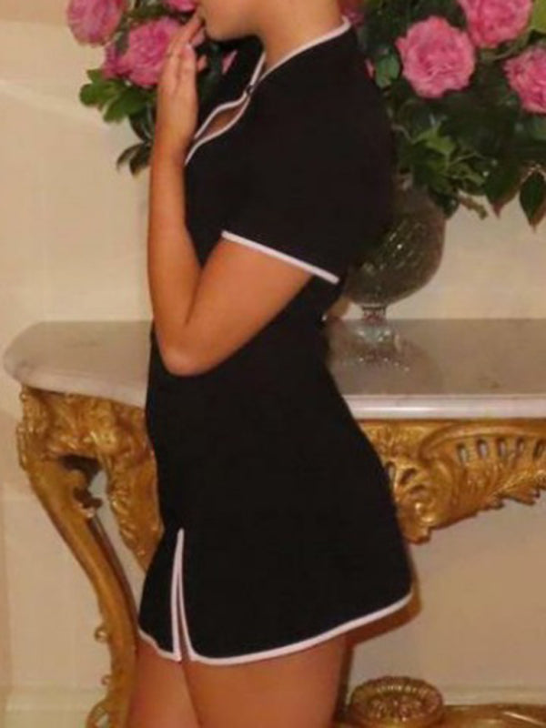 New retro waist slim fit slit hip wrap dress