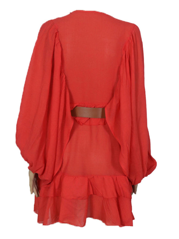 Robe française froissée en mousseline de soie, manches longues, couleur unie, à la mode et personnalisée, pour femmes 