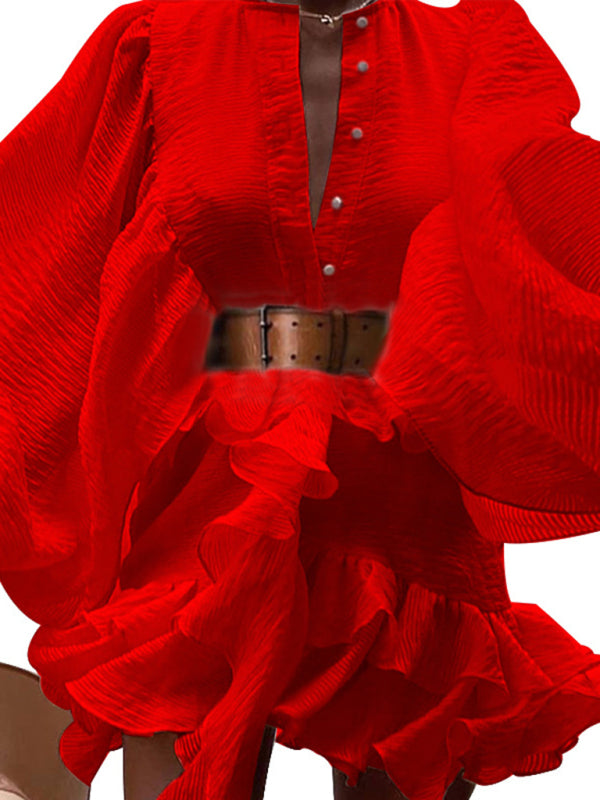 Robe française froissée en mousseline de soie, manches longues, couleur unie, à la mode et personnalisée, pour femmes 