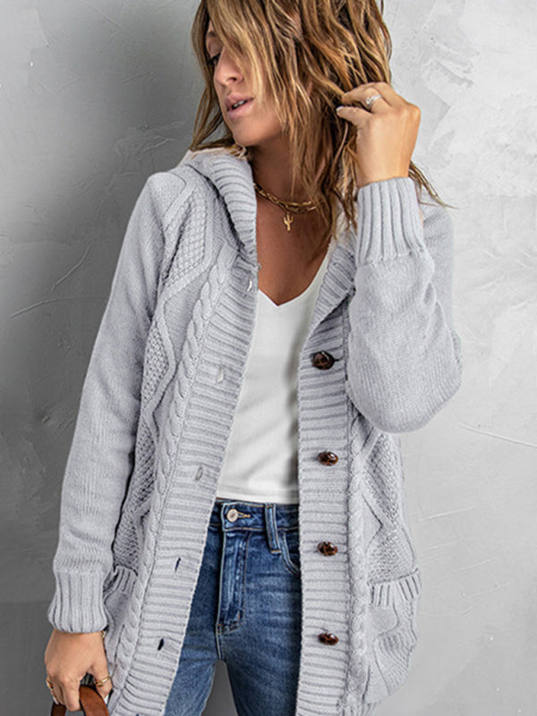 mid-length cardigan hooded sweater jacket