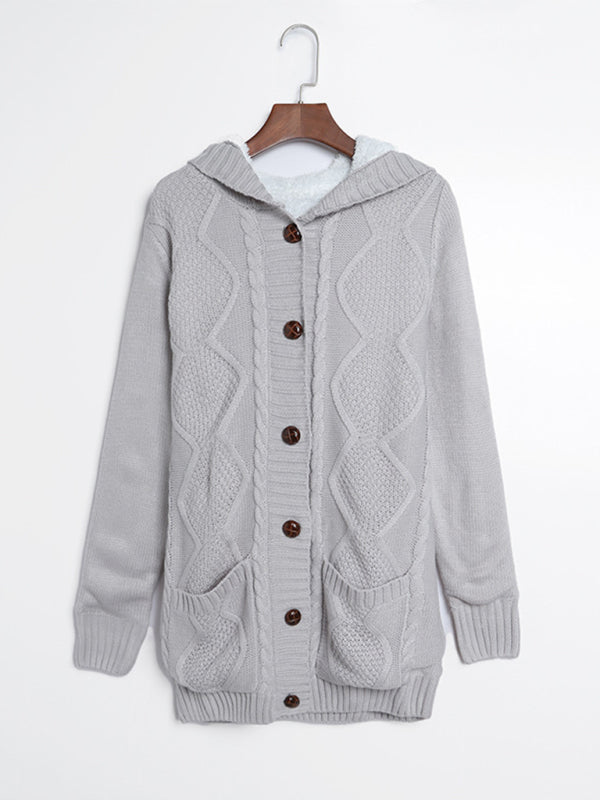 mid-length cardigan hooded sweater jacket