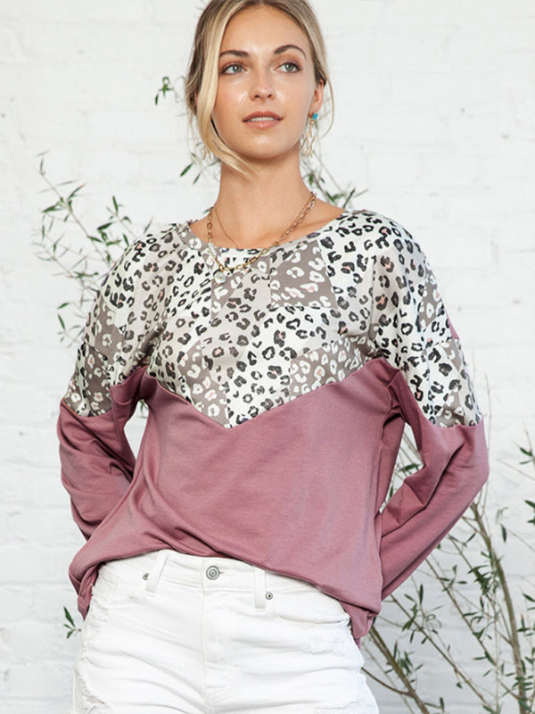 Sweat-shirt contrasté imprimé léopard à la mode pour femme 