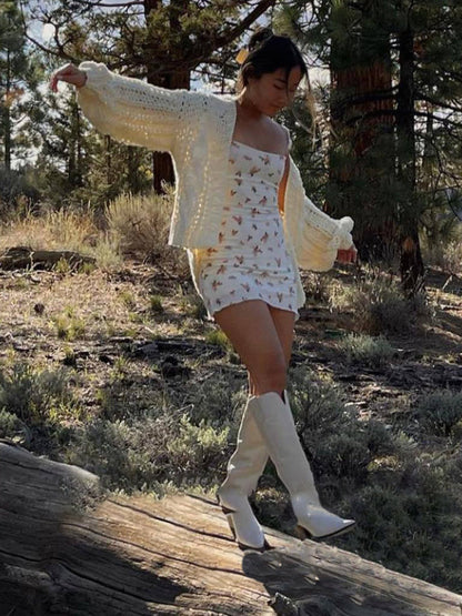 Robe skinny tricotée à imprimé floral pour femmes 