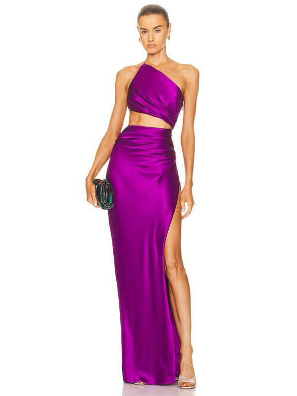 Backless hollow strapless long dress with hip covering
