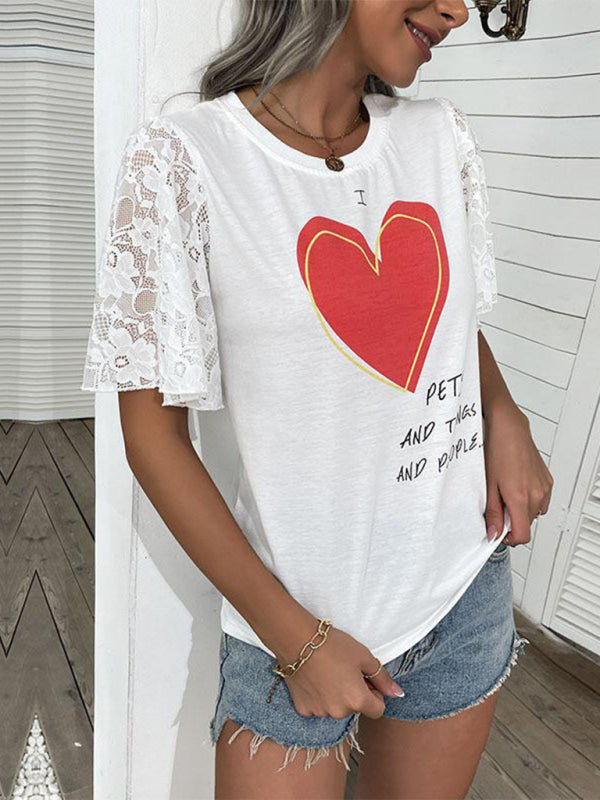 Neue modische Damen-Valentinstag-Kleidung, bedrucktes Kurzarm-T-Shirt 