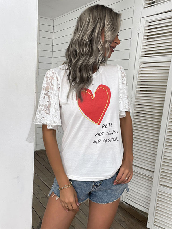 Neue modische Damen-Valentinstag-Kleidung, bedrucktes Kurzarm-T-Shirt 