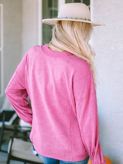 Schlichter Pullover für Damen mit Rundhalsausschnitt, lockeres Langarmshirt 
