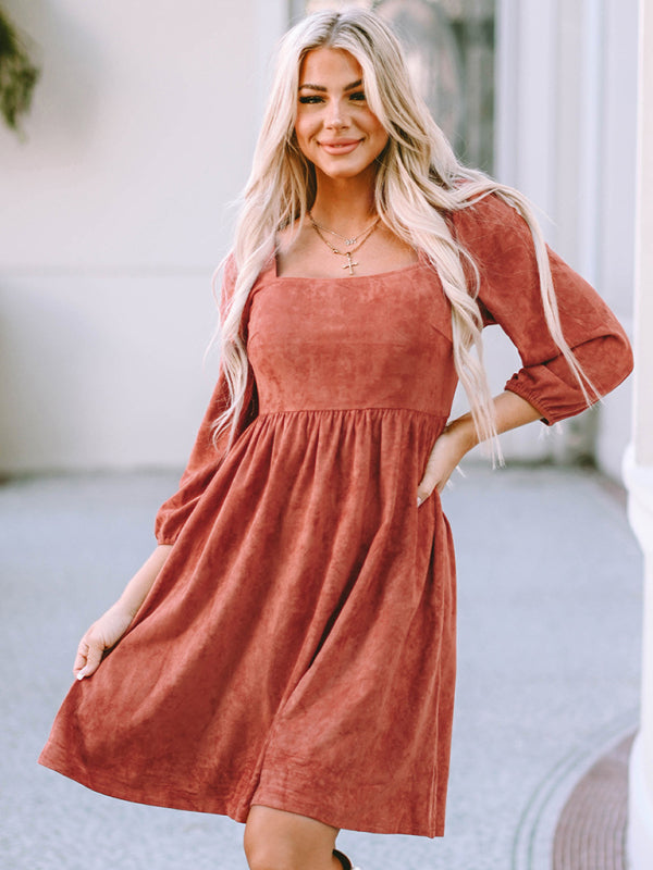 Robe ample taille haute à manches longues et ourlet en A pour femme 