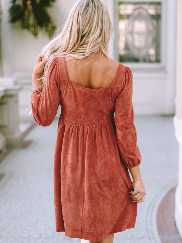 Robe ample taille haute à manches longues et ourlet en A pour femme 