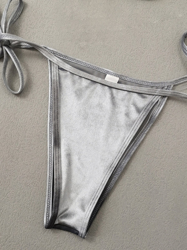 Bikini à bretelles sexy et élégant en velours doré pour femme 