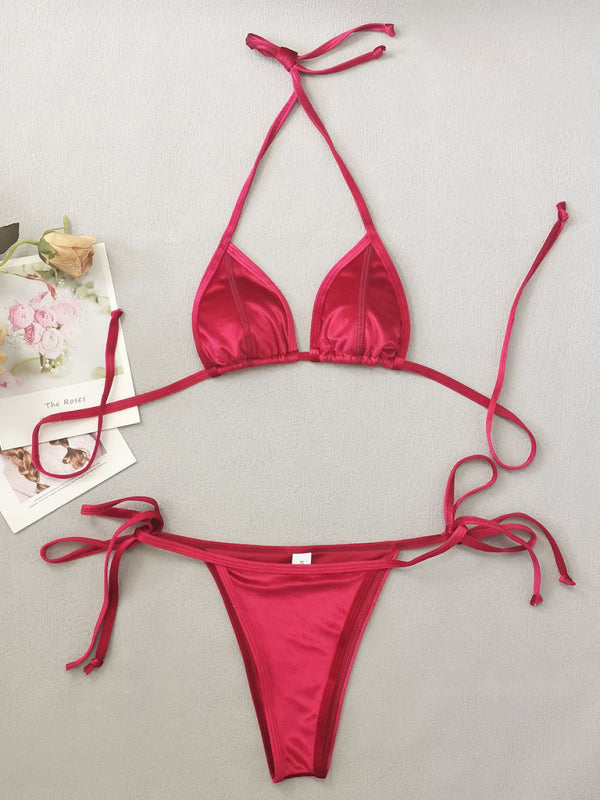 Bikini à bretelles sexy et élégant en velours doré pour femme 