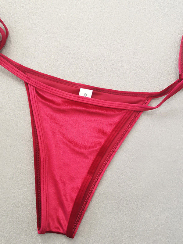 Sexy und eleganter Trägerbikini aus goldenem Samt für Damen 