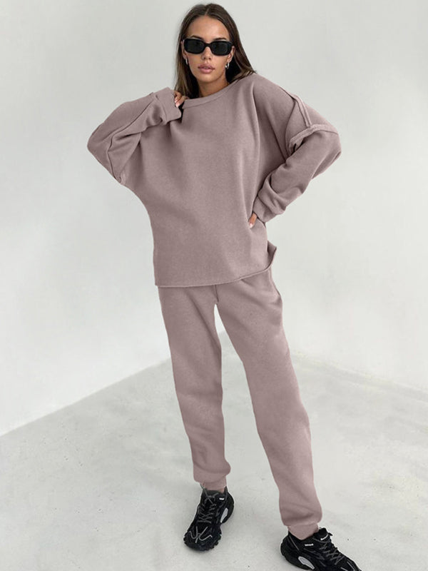 Damen Zweiteiler mit gestricktem Sweatshirt und Leggings im neuen Stil mit einfachem Spleißen 