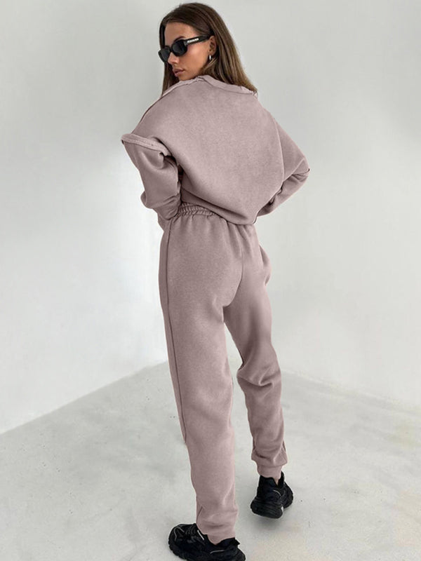 Damen Zweiteiler mit gestricktem Sweatshirt und Leggings im neuen Stil mit einfachem Spleißen 