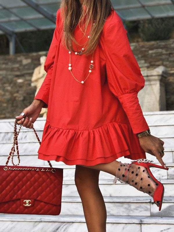 Robe ample, à la mode et simple de couleur unie pour femmes 