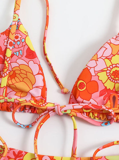 Bikini deux pièces imprimé féminin taille haute à bretelles 