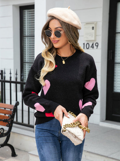 Damen Love Valentinstag Rundhals Strickpullover 