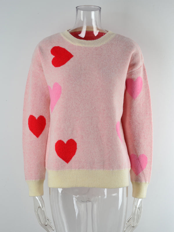 Damen Love Valentinstag Rundhals Strickpullover 