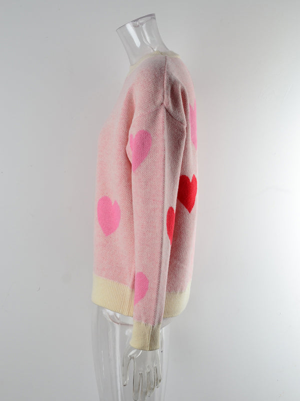 Damen Love Valentinstag Rundhals Strickpullover 