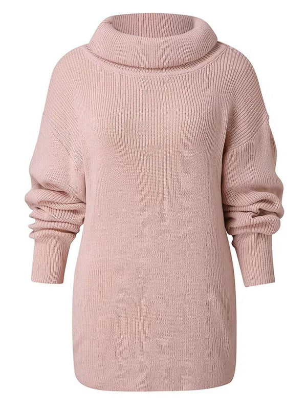 Front view of pink turtleneck sweater