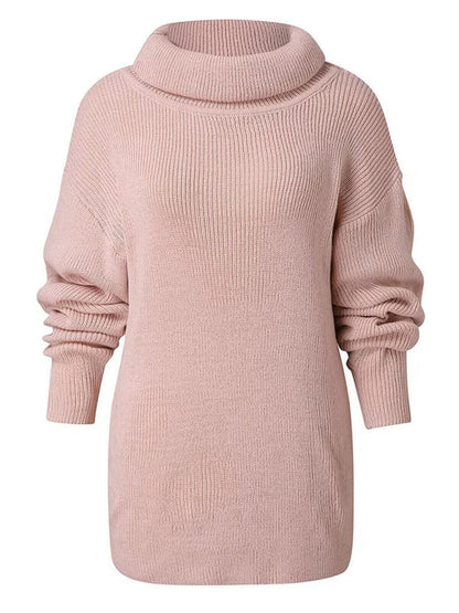 Front view of pink turtleneck sweater