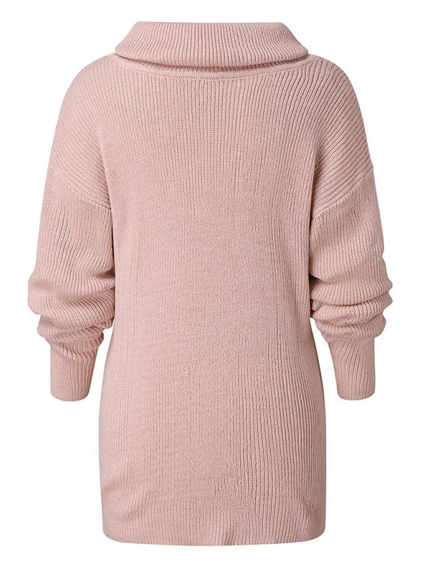 Back view of pink turtleneck sweater