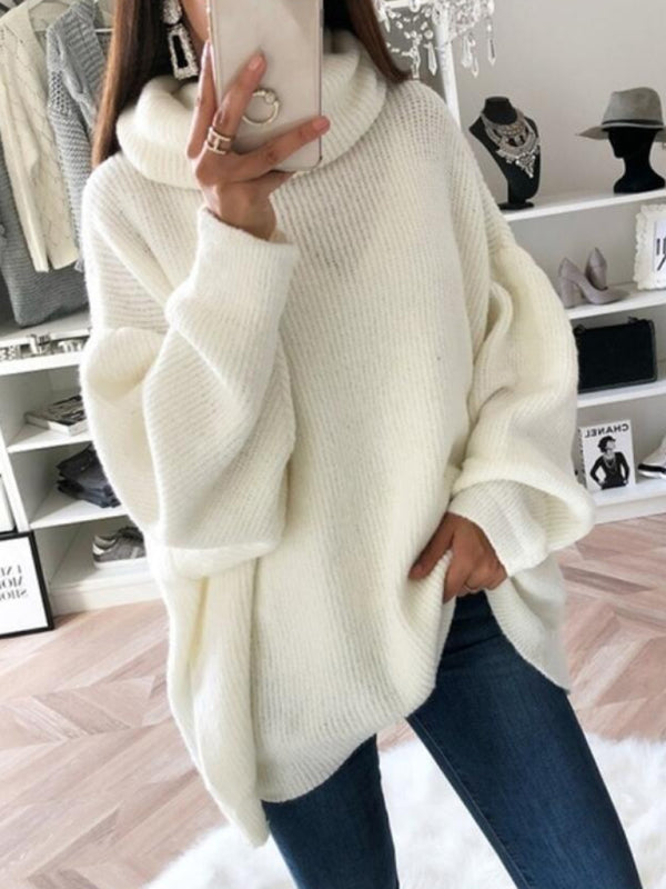 White loose turtleneck sweater on person