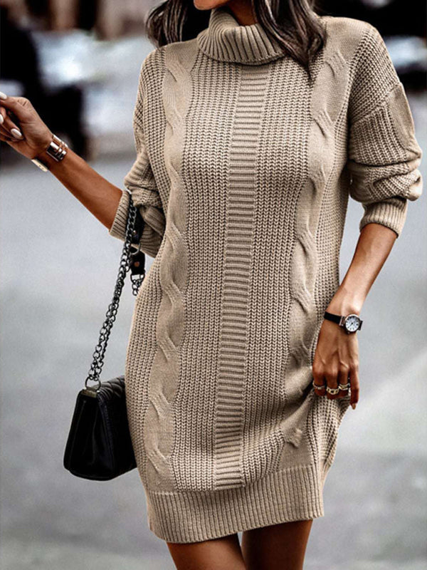 Mittellanges Pulloverkleid mit Rollkragen und langen Ärmeln für Damen