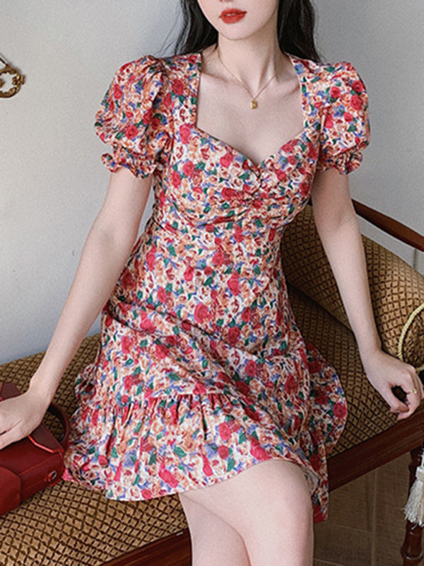 Nouvelle robe florale rétro française pour femmes 