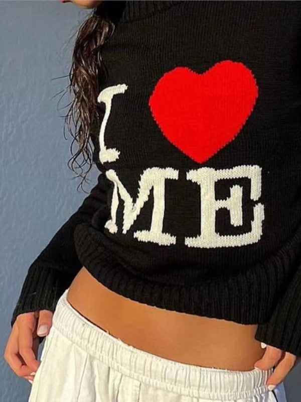Damen Pullover mit Rundhalsausschnitt und Liebesbrief-Stickerei 