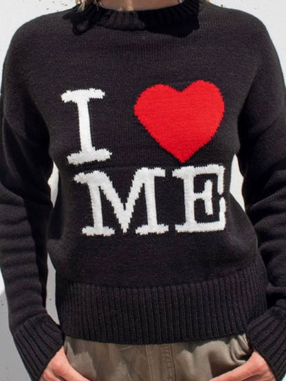 Damen Pullover mit Rundhalsausschnitt und Liebesbrief-Stickerei 