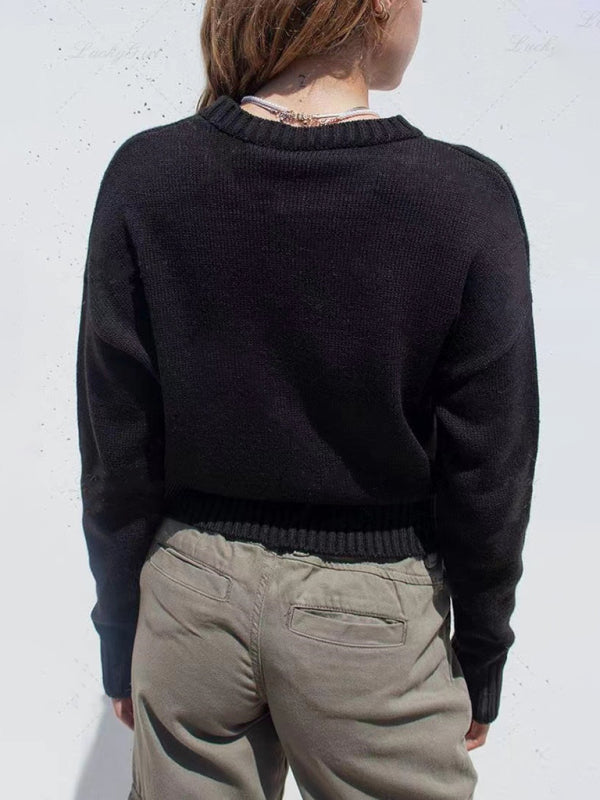 Damen Pullover mit Rundhalsausschnitt und Liebesbrief-Stickerei 