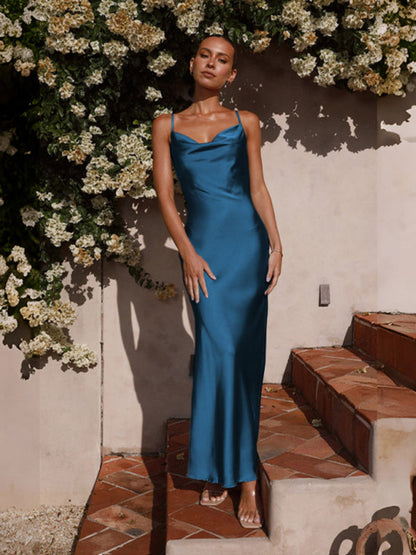 Robe slim à bretelles et col en v profond pour femmes, à la mode 