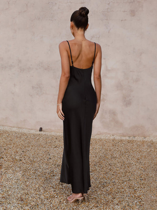 Robe slim à bretelles et col en v profond pour femmes, à la mode 