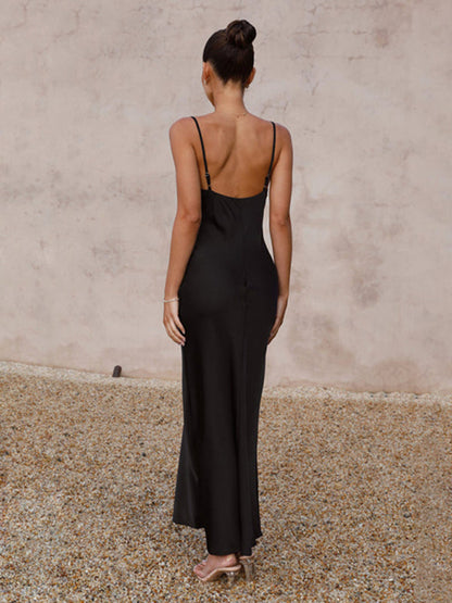 Robe slim à bretelles et col en v profond pour femmes, à la mode 
