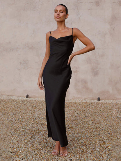 Robe slim à bretelles et col en v profond pour femmes, à la mode 